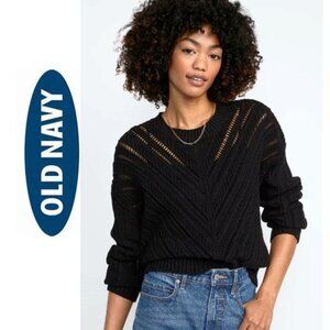 OLD NAVY, Black open knit long sleeve pullover sweater